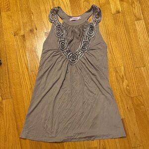 Rosebud Taupe Sleeveless Tunic with Embellished Neckline